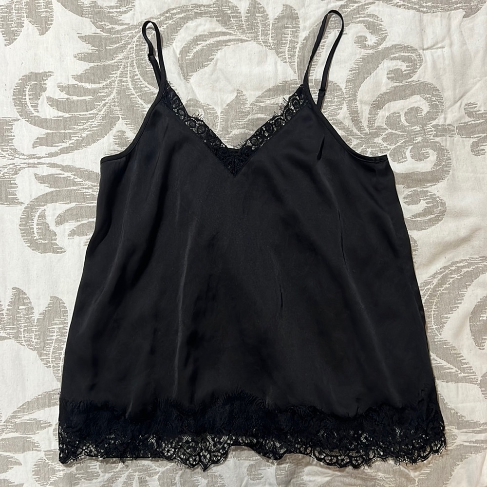 Black satin tank top